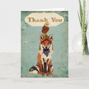 Cartão De Agradecimento Retro Fox & Owl Thank You Card