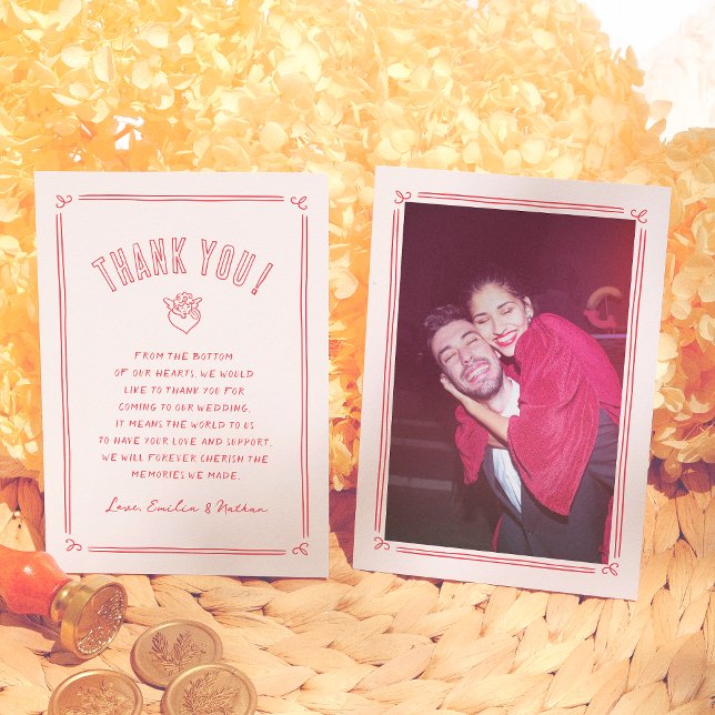 Cartão De Agradecimento Retro Hand Drawn Cupid Modern Photo Wedding (Criador carregado)