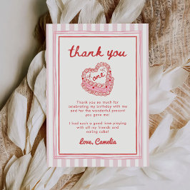 Cartão De Agradecimento Retro Hand Drawn Valentine Girl First Birthday