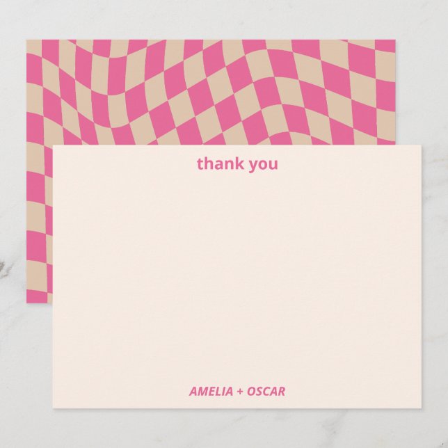 Cartão De Agradecimento Retro Hot Pink Abstract Checkerboard Baby Shower (Frente/Verso)
