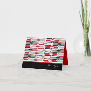 Cartão De Agradecimento Retro Mod Art Deco Zig Zag Padrão Funky Vermelho P