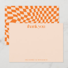 Cartão De Agradecimento Retro Orange Abstract Checkerboard Wedding Custom