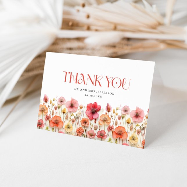 Cartão De Agradecimento Retro Pastel Pink Boho Wildflower Obrigado (Criador carregado)