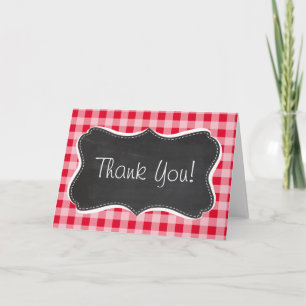 Cartão De Agradecimento Retro Scarlet Red Gingham; Chalkboard look