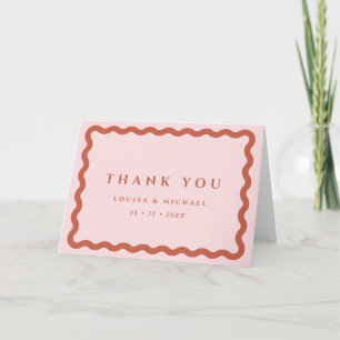 Cartão De Agradecimento Retro Wavy Frame Blush & Terracota Casamento