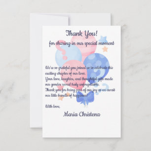 Cartão De Agradecimento Revelação do Sexo com Balões Rosa e Azul Elegantes