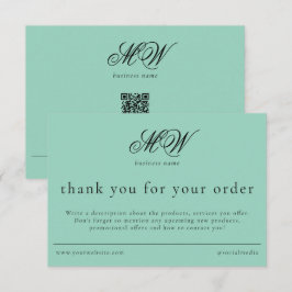 Cartão De Agradecimento Review Order Packaging Insert Script Monogram Teal