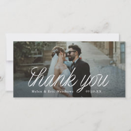 Cartão De Agradecimento Ribbon Script Minimalist Wedding Photo Tall