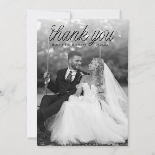 Cartão De Agradecimento Ribbon Topo de Casamento Minimalista Black Script