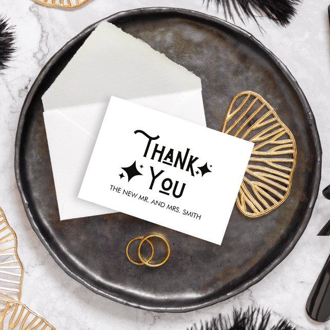 Cartão De Agradecimento Rico Moderno Apenas Adora Casamento (Modern Black and White Nothing Fancy Just Love Wedding Thank you Card)