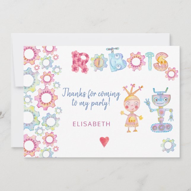 Cartão De Agradecimento Robôs temáticos aniversários festas de crianças ob (Frente)