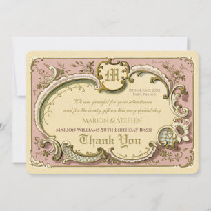 Cartão De Agradecimento Rococo Elegante Francês Quadro Dourado Rosa