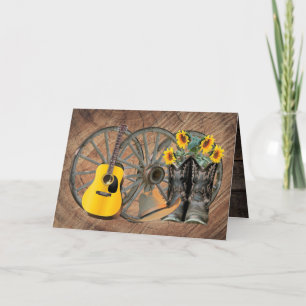 Cartão De Agradecimento Roda Ocidental Guitar Guitarra Botas de Girassol