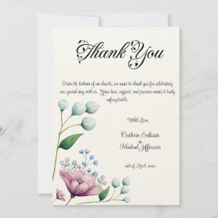 Cartão De Agradecimento Romance Botânico Suave De Casamento Floral Elegant