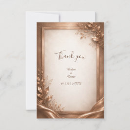 Cartão De Agradecimento Romance de Casamento Luxuoso Rosa Cobre Metálico