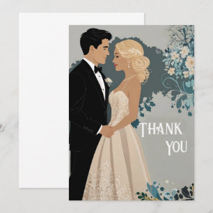 Cartão De Agradecimento Romance de eterno: Noiva de Aquarela e Arte em Mas