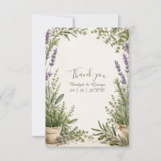 Cartão De Agradecimento Romance de Jardim de Casamento com Erva Lavanda
