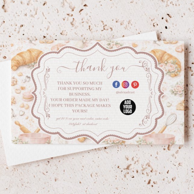 Cartão De Agradecimento Romantic Blush Croissant Bakery Business (Criador carregado)