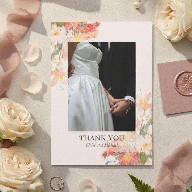 Cartão De Agradecimento Romantic Blush Painted Floral Wedding (Romantic Blush Painted Floral Wedding Thank You Card)