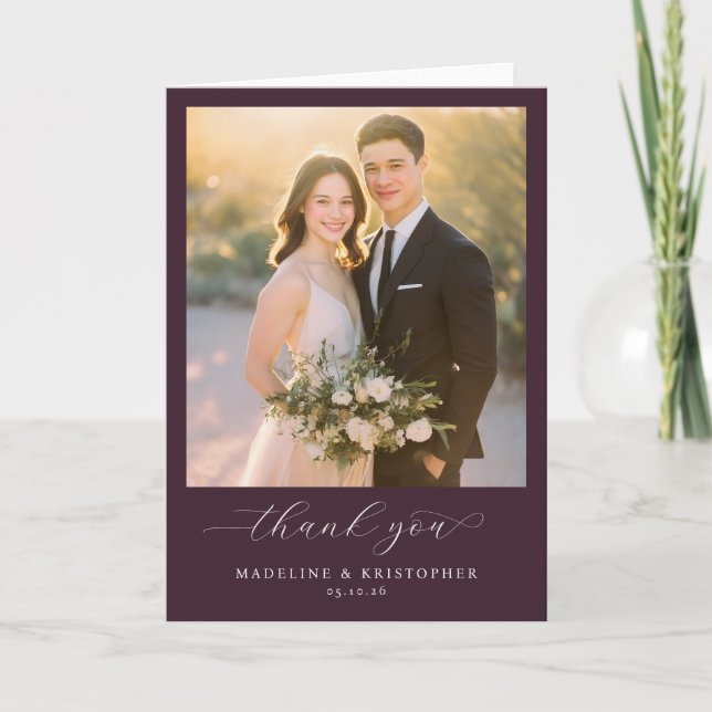 Cartão De Agradecimento Romantic Burgundy Photo (Frente)