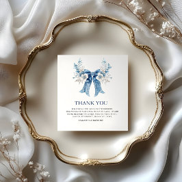 Cartão De Agradecimento Romantic Dusty Blue Bow & Roses Wedding