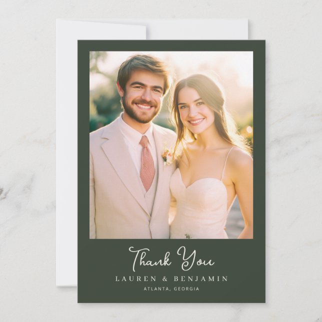 Cartão De Agradecimento Romantic Green Elegant Photo (Frente)