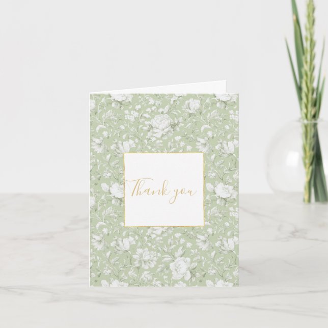 Cartão De Agradecimento Romantic Green White Floral Thank You (Frente)