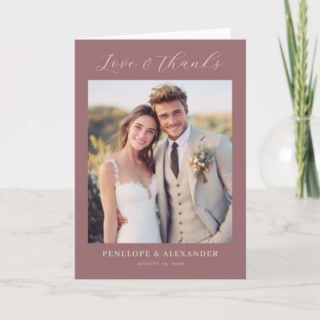 Cartão De Agradecimento Romantic Maroon Classic Photo (Frente)