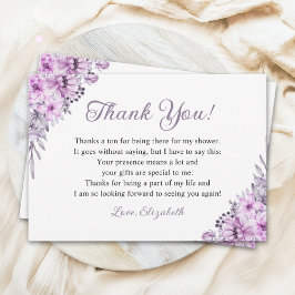 Cartão De Agradecimento Romantic Purple Flowers Bridal Shower Party