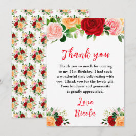 Cartão De Agradecimento Romantic Red and Orange Roses Birthday