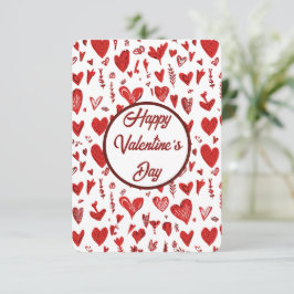 Cartão De Agradecimento Romantic Red Valentine’s Day Card with Hearts