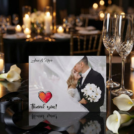 Cartão De Agradecimento Romantic Watercolor Calligraphy Photo Wedding