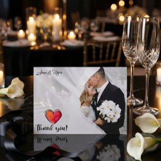 Cartão De Agradecimento Romantic Watercolor Calligraphy Photo Wedding 