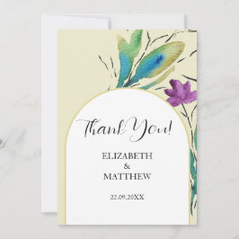 Cartão De Agradecimento Romântica Elegante Flores Selvagens Roxas Aquarela