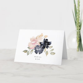 Cartão De Agradecimento Romântica Marinho de Aquarela Florais Dobrados