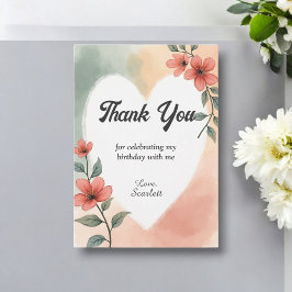 Cartão De Agradecimento Romântica Watercolor Floral Dusty 60º Aniversário