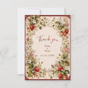 Cartão De Agradecimento Romântico cottagecore morango Casamento Flor