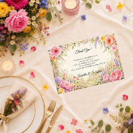 Cartão De Agradecimento Romântico Jardim Secreto Florido Casamento
