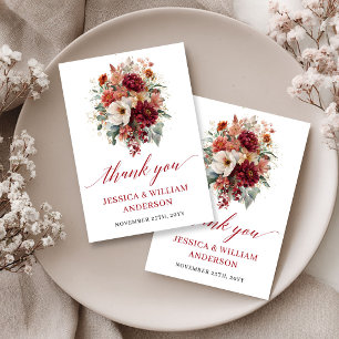 Cartão De Agradecimento Romântico Outono Marsala Floral Casamento Agradeci