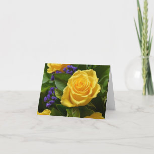 Cartão De Agradecimento Rosa Amarela Floral Ensolarada & Flor Roxa em Bran