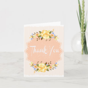 Cartão De Agradecimento Rosa Amarela Floral Obrigado Shabby Chic Pêssego