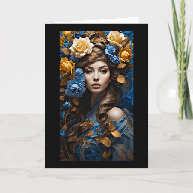 Cartão De Agradecimento Rosa Azul e Amarela Deusa Natureza Saudação Criada (Frente)