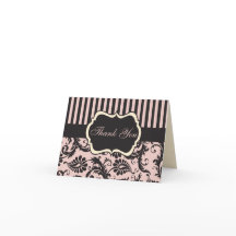 Cartão de Agradecimento Rosa Bege, Creme e Damasco