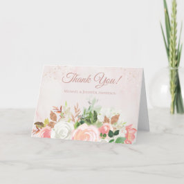 Cartão De Agradecimento Rosa Bege Dourado Floral Aquarela
