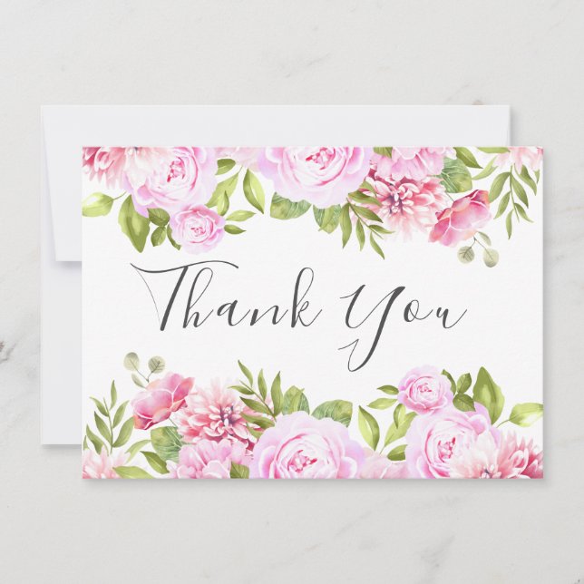 Cartão De Agradecimento Rosa Bege Floral Chic Elegante Script (Frente)