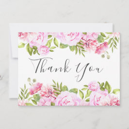 Cartão De Agradecimento Rosa Bege Rosa Floral Chic Elegante Script