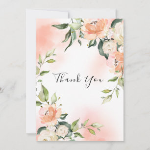 Cartão De Agradecimento Rosa Blush Casamento Elegante de Aquarela Dourada