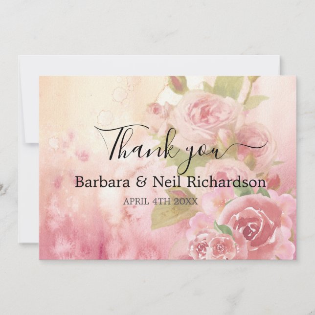 Cartão De Agradecimento Rosa Botânico Blush Obrigado (Frente)