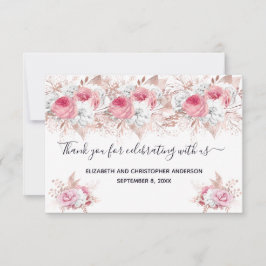 Cartão De Agradecimento Rosa Branco Rosa Dourado Floral Caligrafia Casamen
