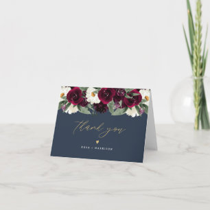 Cartão De Agradecimento ROSA Burgundy Rico Floral Azul-Marinho Água-Marinh
